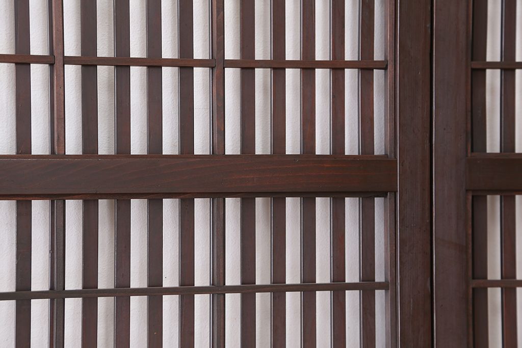 古民具・骨董　腰板欅材の裏障子付き格子戸　4枚セット