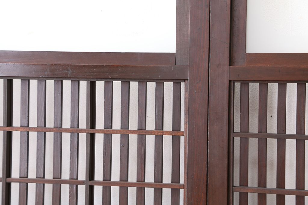 古民具・骨董　腰板欅材の裏障子付き格子戸　4枚セット