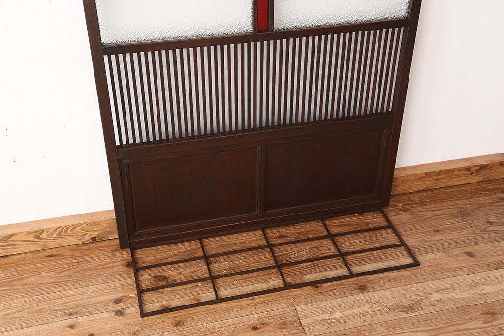 希少　色ガラス入り格子戸1枚(裏障子付き)