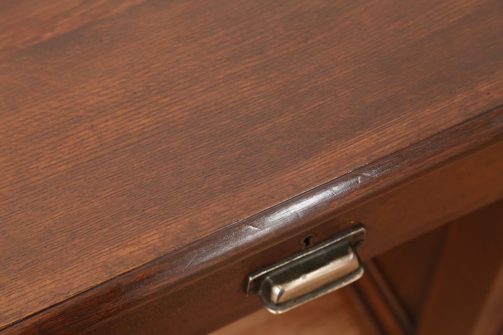 アンティーク家具　大正ロマン　最高級　総ナラ材　上質で大振りな片袖机(テーブル/デスク)