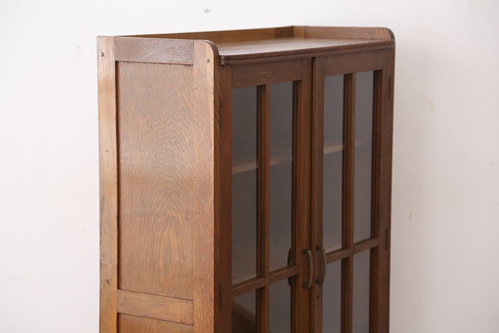 レトロ家具　昭和レトロ　古いナラ材の大振りな本箱(ブックケース/収納棚)