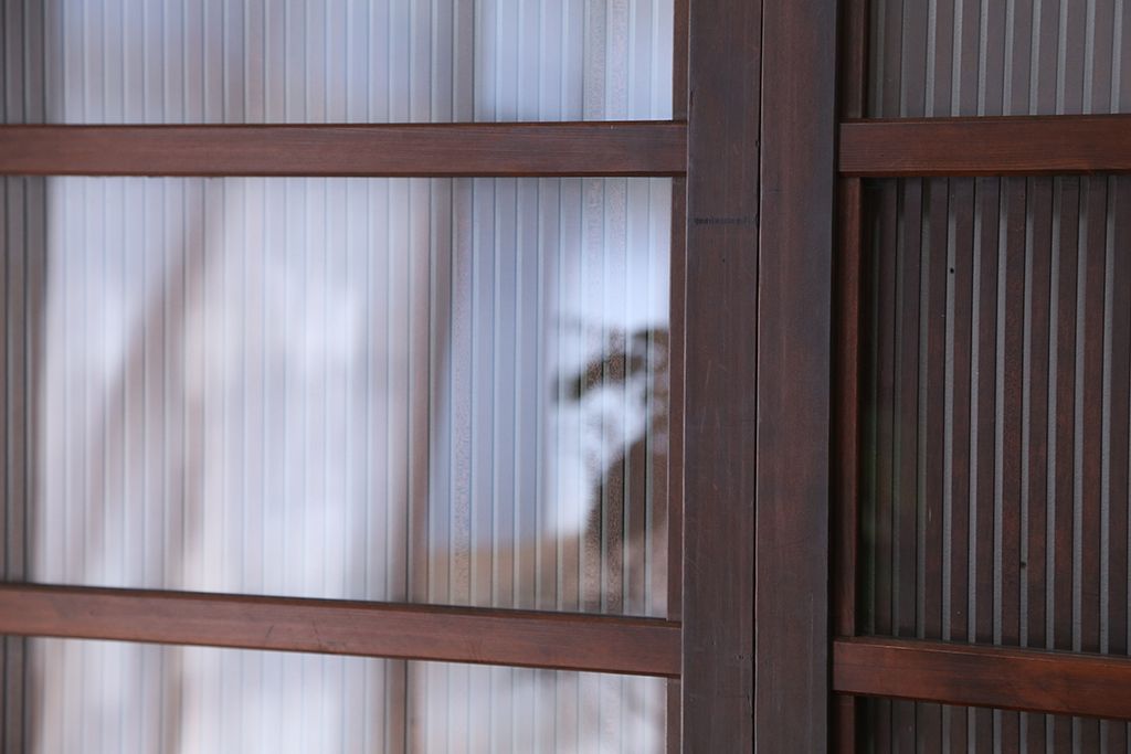古民具・骨董　上質で繊細なダイヤガラス入り裏ガラス格子戸3枚セット