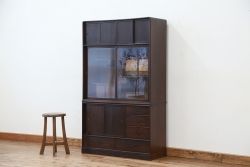 アンティーク家具　アンティーク　前面縞黒檀の二段重ね茶箪笥(茶棚)
