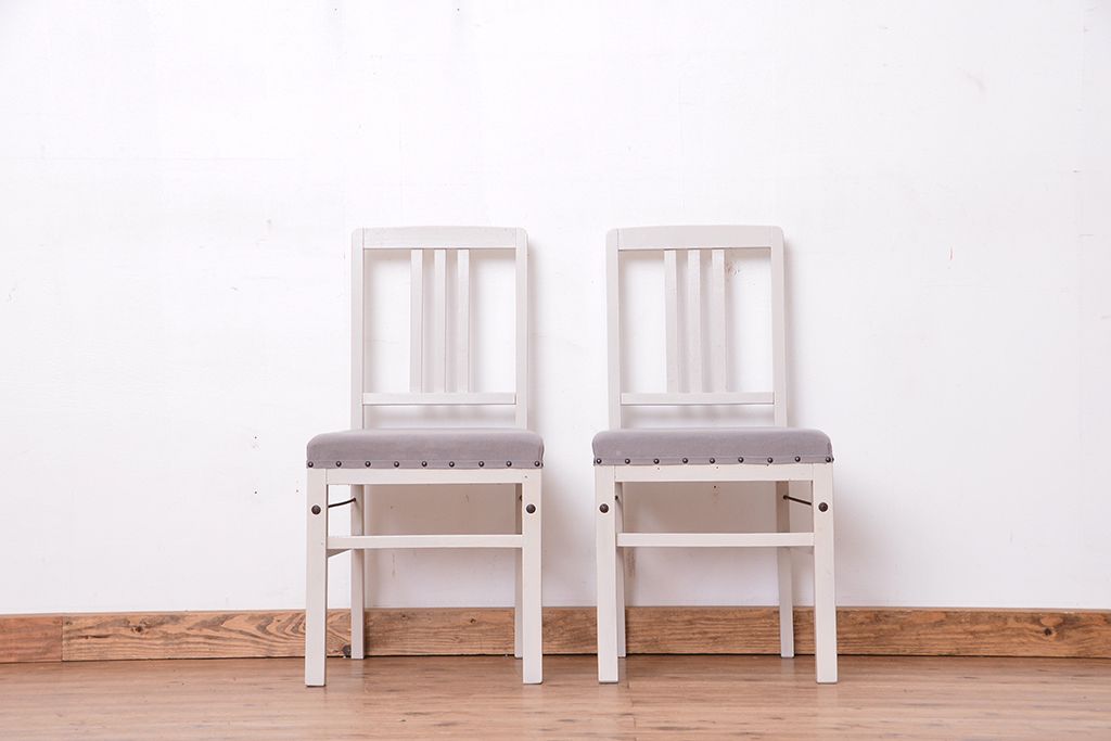 アンティーク家具　アンティークペイント　シンプルなダイニングチェア2脚セット(2)