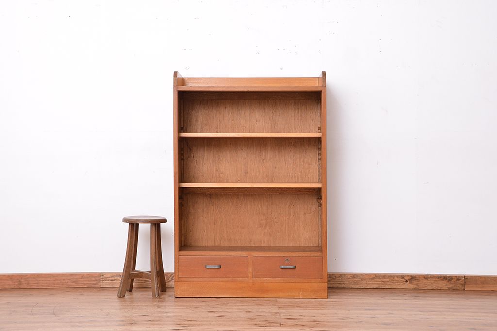 レトロ家具　★昭和レトロ　大振りな引き出し付き飾り棚(本棚)