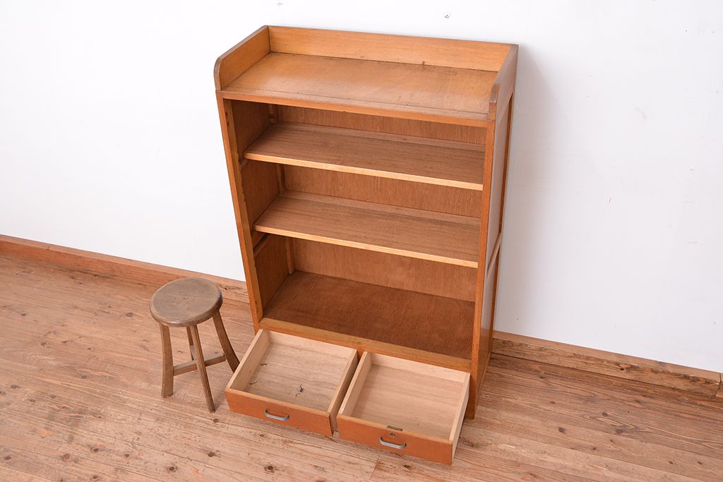 レトロ家具　★昭和レトロ　大振りな引き出し付き飾り棚(本棚)