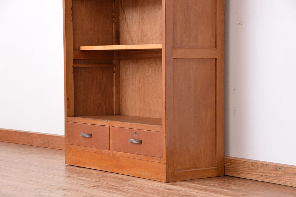レトロ家具　★昭和レトロ　大振りな引き出し付き飾り棚(本棚)