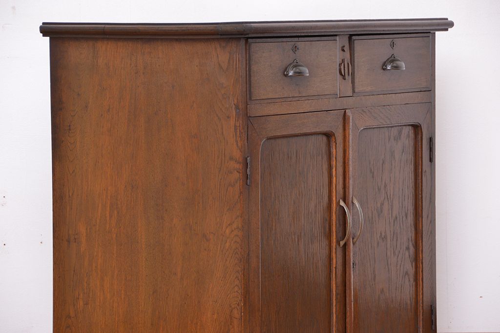 アンティーク家具　大正ロマン　三方ナラ材の重厚で上質なキッチンキャビネット(収納棚、カウンター、食器棚)