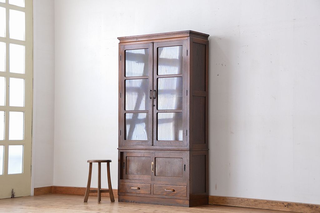 レトロ家具　昭和レトロ　古い木の二段重ね縦型本箱(収納棚/ブックケース)