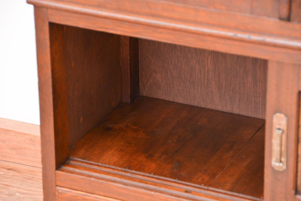 レトロ家具　昭和レトロ　古い木の二段重ね縦型本箱(収納棚/ブックケース)