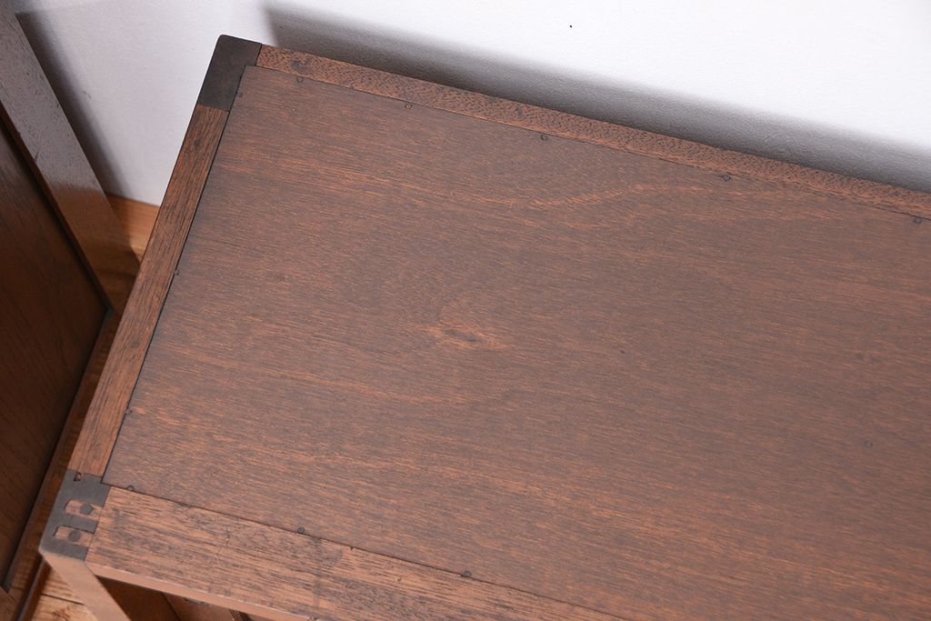 レトロ家具　昭和レトロ　古い木の二段重ね縦型本箱(収納棚/ブックケース)