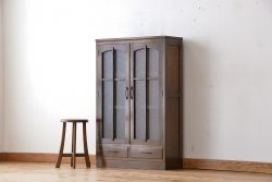 レトロ家具　昭和レトロ　古い木のダイヤガラス扉　本箱(ブックケース/収納棚)