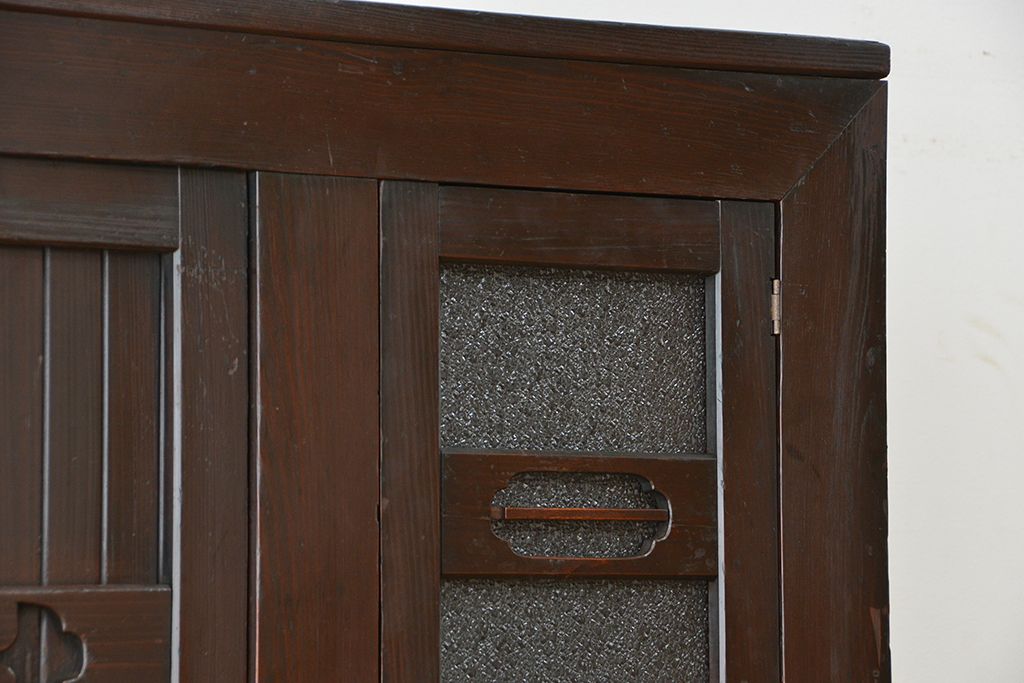 アンティーク家具　古民具・骨董　一本物　明治時代　使い込まれた四尺水屋箪笥(食器棚・収納棚)