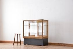 レトロ家具　アンティーク　古い木枠の引き出し付きレトロパンケース(ガラスケース、ショーケース)