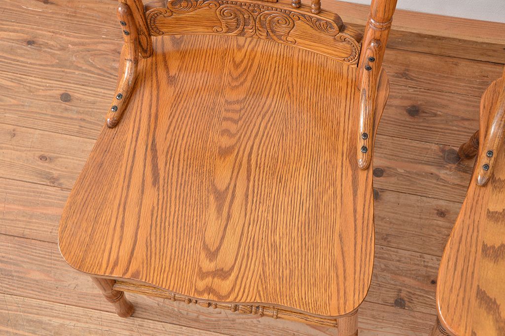 ★中古 IDC大塚家具取扱品 Shin-Lee(シンリー) オーク材ダイニングチェア2脚セット(椅子/イス)