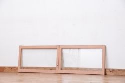 アンティーク　古い木のシンプルなペイントガラス引き戸 2枚セット?(窓/ガラス戸)