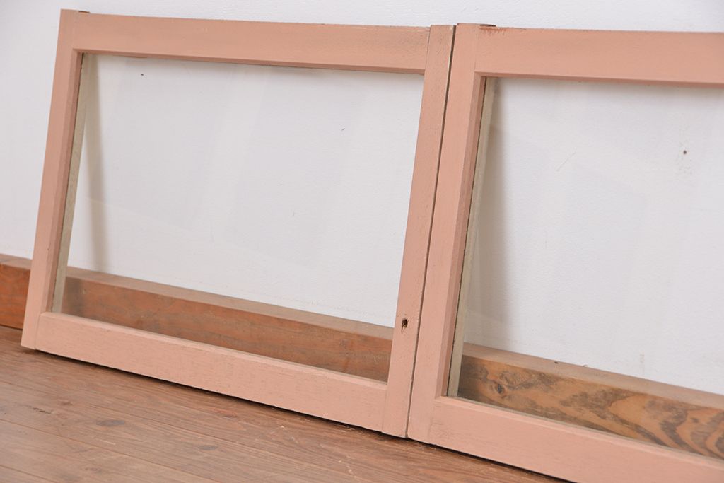 アンティーク　古い木のシンプルなペイントガラス引き戸 4枚セット(窓/ガラス戸)