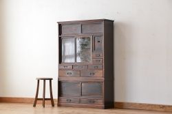 アンティーク家具　☆古民具・骨董　前面黒柿材貼り　二段重ね茶箪笥(茶棚、飾り棚)