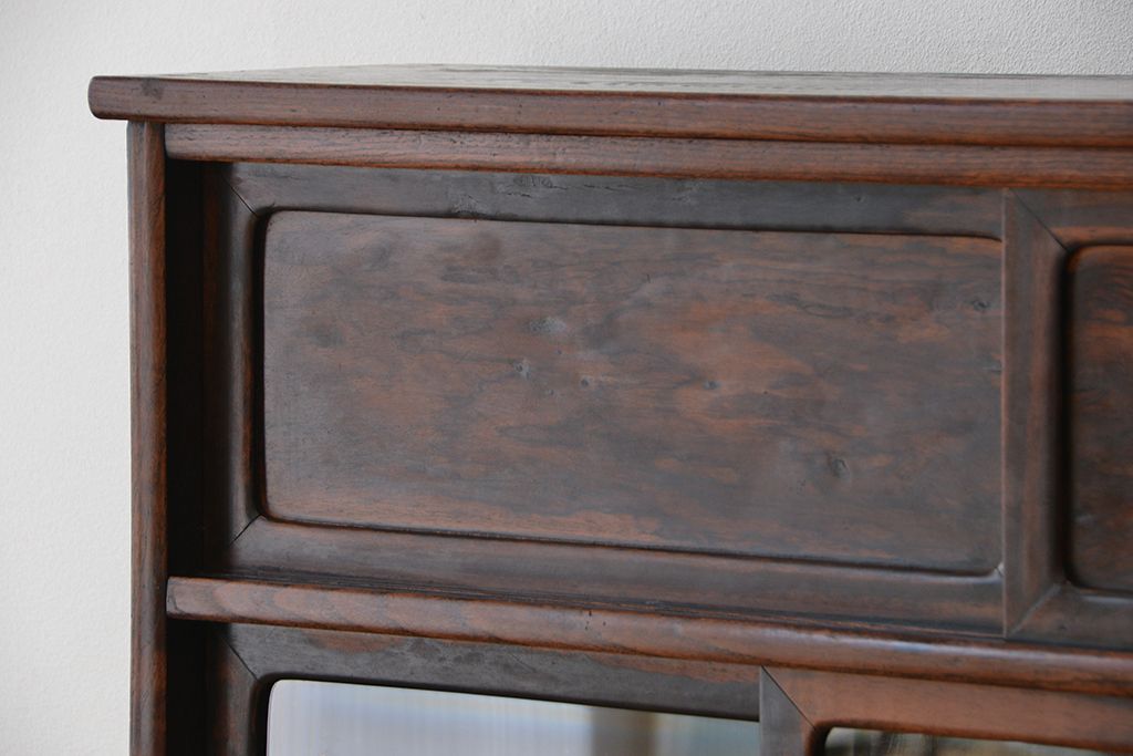 アンティーク家具　☆古民具・骨董　前面黒柿材貼り　二段重ね茶箪笥(茶棚、飾り棚)