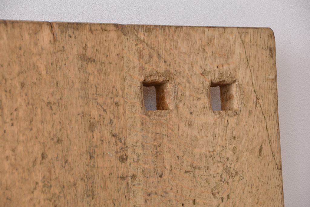アンティーク家具　1960年代　使い込まれた　ナラ材総無垢　極厚天板(1)(古材、テーブル、材料)