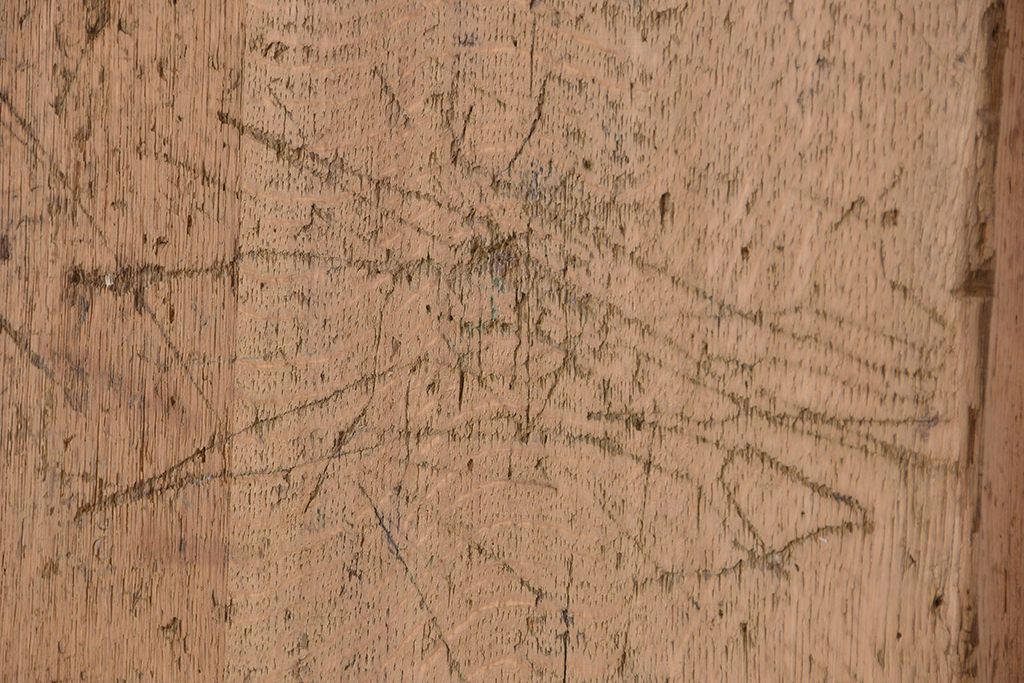 アンティーク家具　1960年代　使い込まれた　ナラ材総無垢　極厚天板(1)(古材、テーブル、材料)