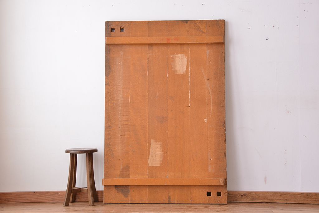 アンティーク家具　1960年代　使い込まれた　ナラ材総無垢　極厚天板(7)(古材、テーブル、材料)
