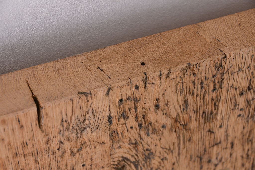 アンティーク家具　1960年代　使い込まれた　ナラ材総無垢　極厚天板(10)(古材、テーブル、材料)