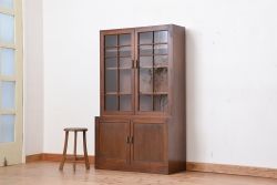 レトロ家具　昭和レトロ　シンプルなデザインの無垢材食器棚(収納棚、本箱、ブックケース)