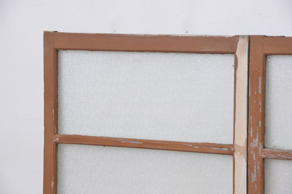 アンティーク ペンキの剥げたシンプルなガラス戸 2枚セット(3)(窓・引き戸)