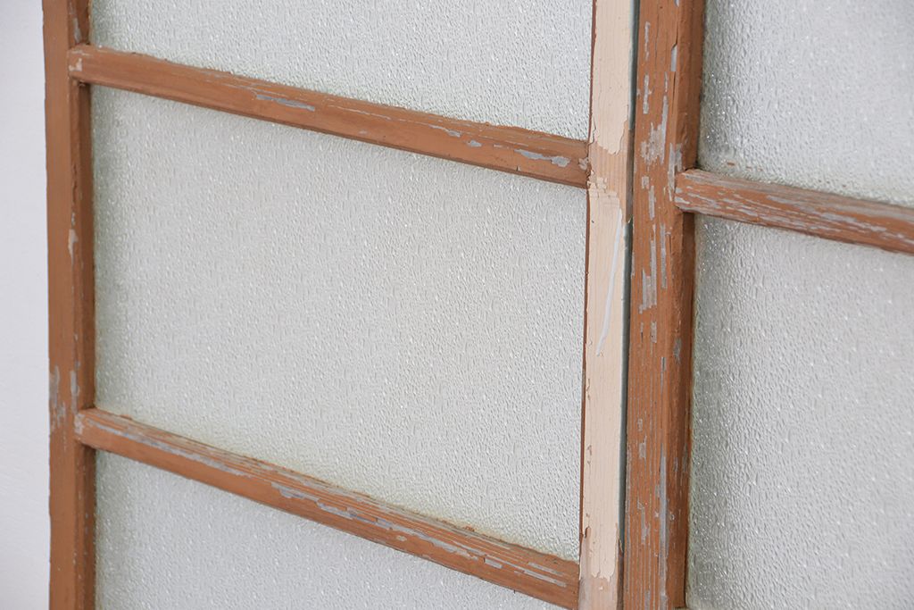 アンティーク ペンキの剥げたシンプルなガラス戸 2枚セット(3)(窓・引き戸)