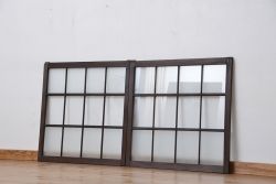 アンティーク　マス目格子ガラス戸2枚(引き戸)