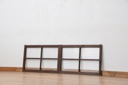 アンティーク　古い木のシックなモールガラス引き戸2枚セット?(ガラス戸、窓)