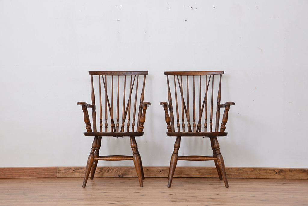 中古　飛騨産業ナラ材　ダイニングチェア2脚セット(椅子、イス)