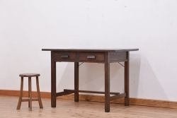 アンティーク家具　アンティーク　古いナラ材!シックな平机(テーブル、作業台)