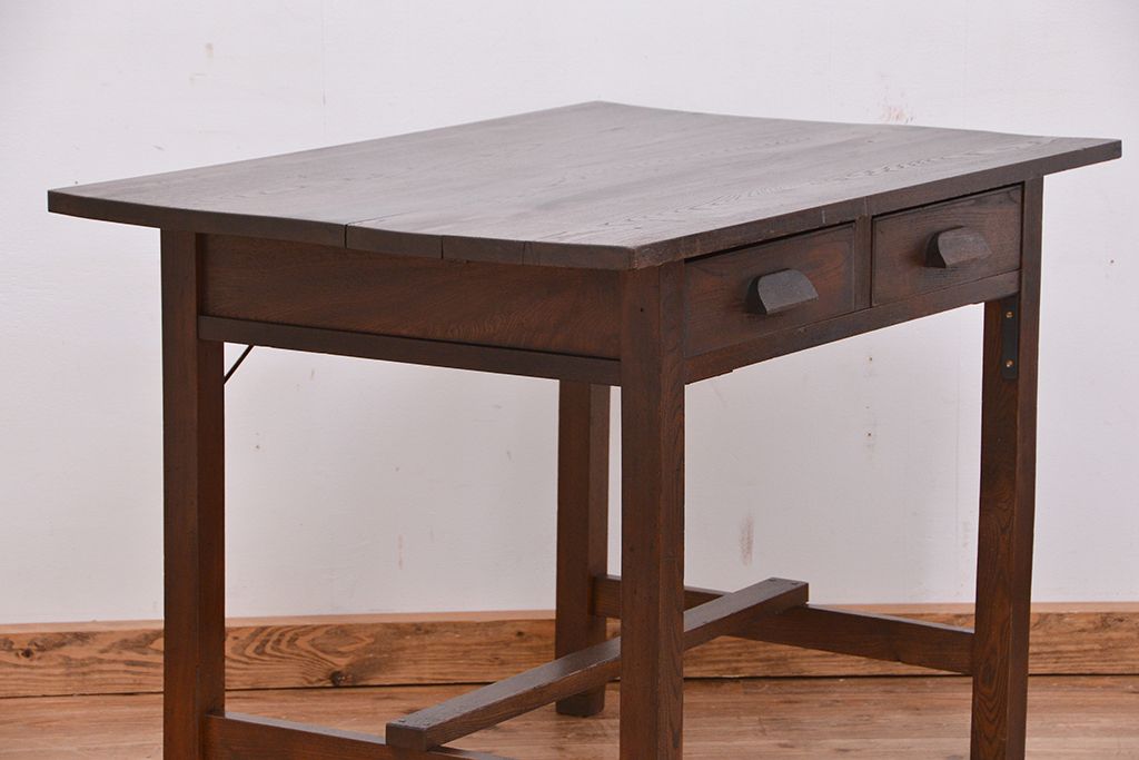 アンティーク家具　アンティーク　古いナラ材!シックな平机(テーブル、作業台)
