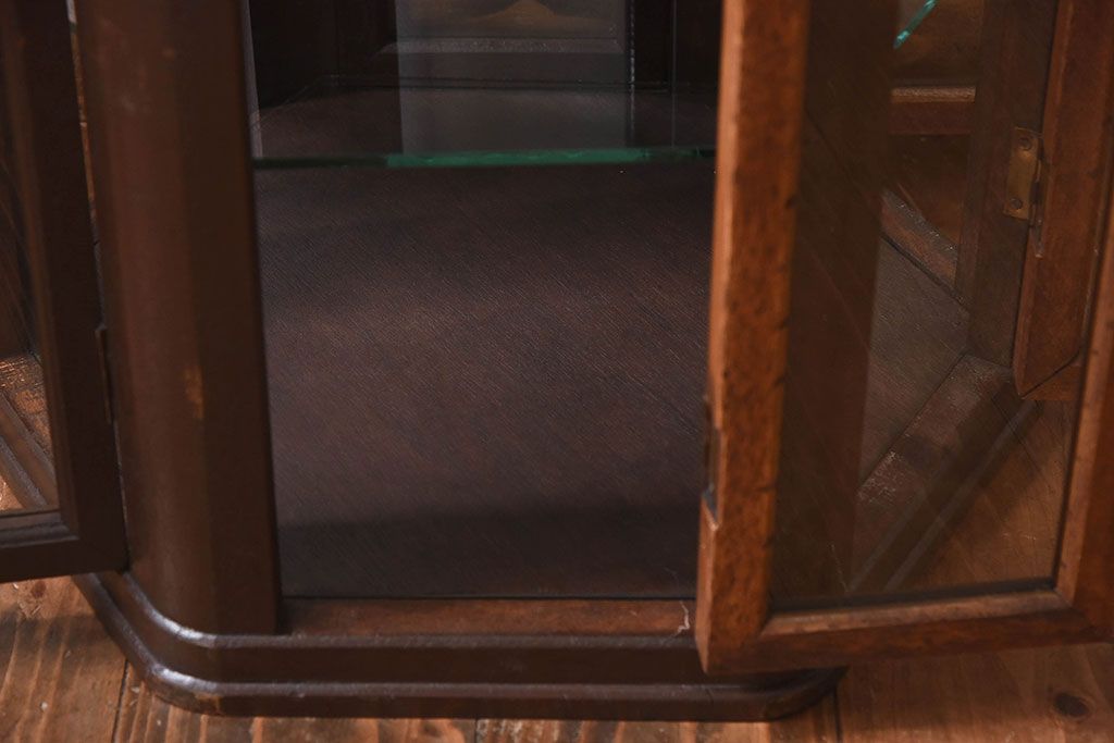 アンティーク家具　和製アンティーク　ナラ材　卓上でも使える六角形ガラスケース(ショーケース、陳列棚、飾り棚)