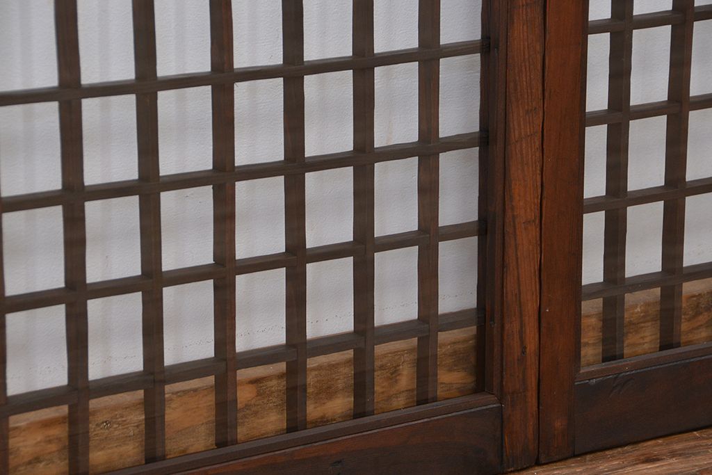 古民具・骨董　格子の入ったガラス引き戸4枚セット(窓、ガラス戸、書院戸)