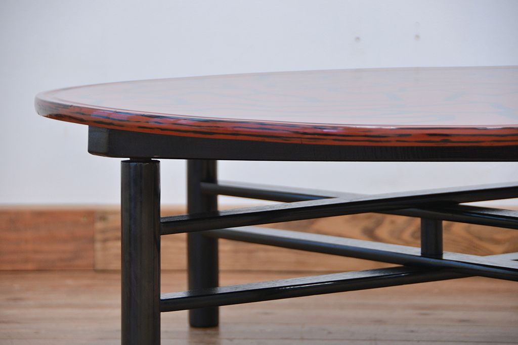 アンティーク家具　アンティーク　本漆塗り!研ぎ出し模様の特注組立式丸テーブル