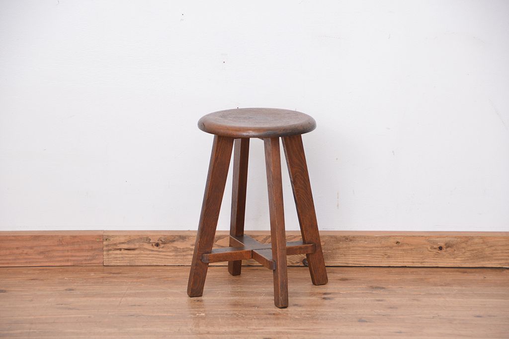 レトロ家具　昭和レトロ　古い木のかわいいスツール(丸椅子、イス)
