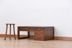レトロ家具　昭和レトロ　古い木の片袖机(テーブル、作業台)