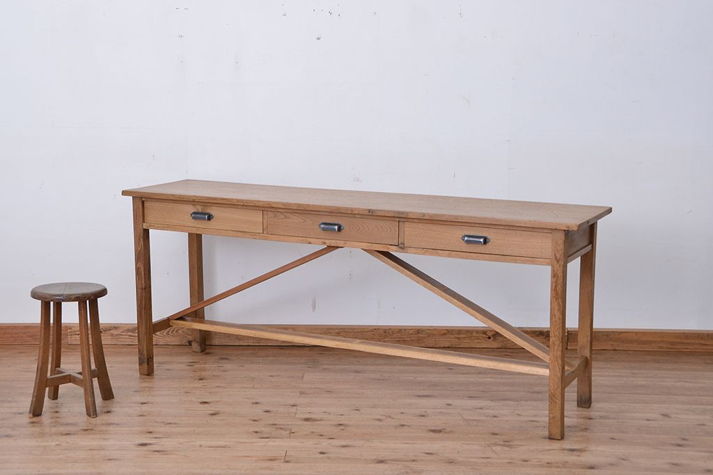 アンティーク家具 アンティーク 両面引き出し!古い木の横長作業台(机・テーブル) | ラフジュ工房