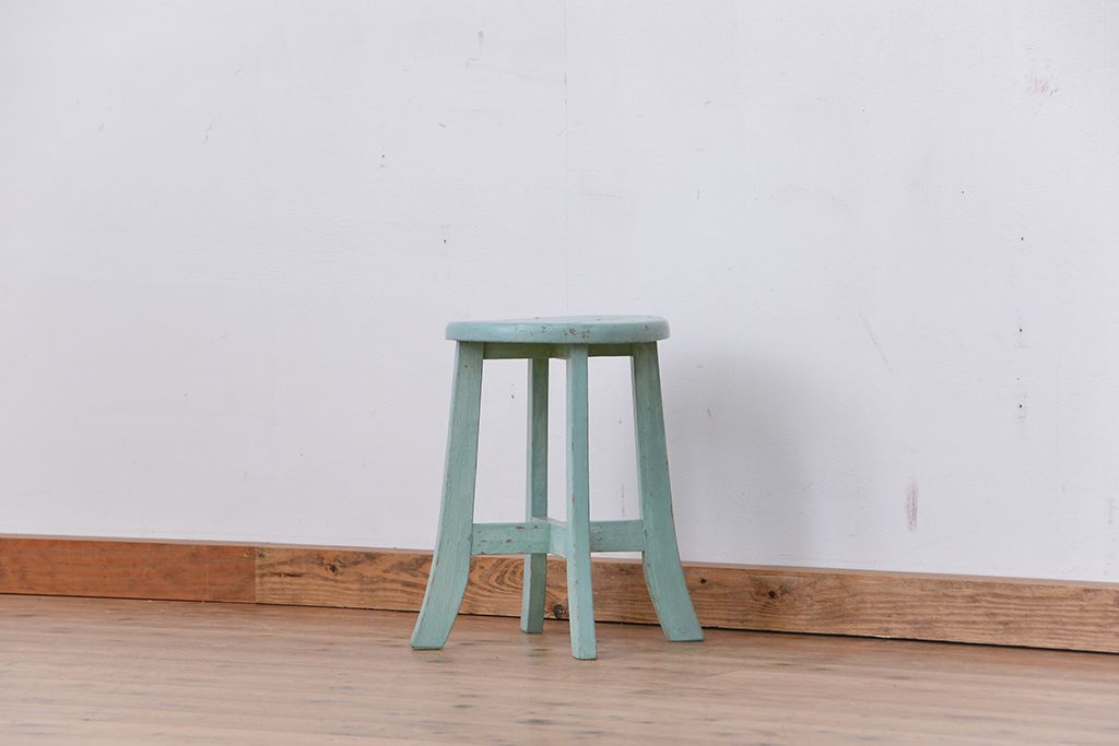 アンティーク家具　アンティーク　オリジナルペイントの可愛いスツール(丸椅子)