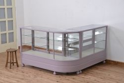 アンティーク家具　アンティーク　組合せ型のRガラスリペイントガラスケース2台セット(ショーケース、飾り棚)