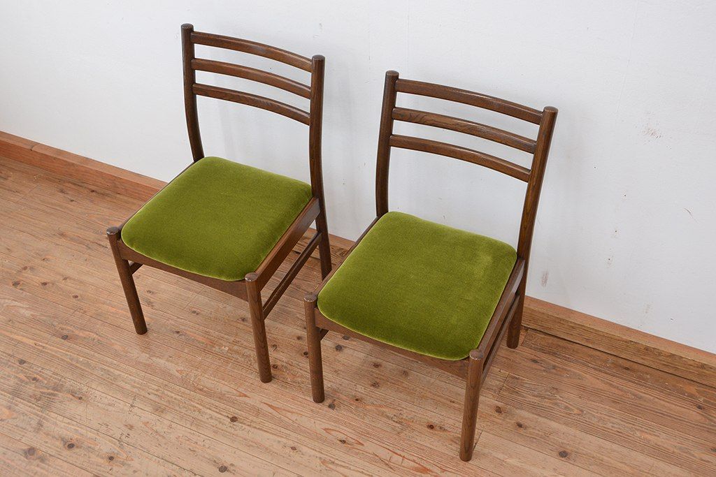 ビンテージ　中古飛騨の家具　日進木工製　ナラ材ダイニングチェア2脚セット(1)(イス、椅子)