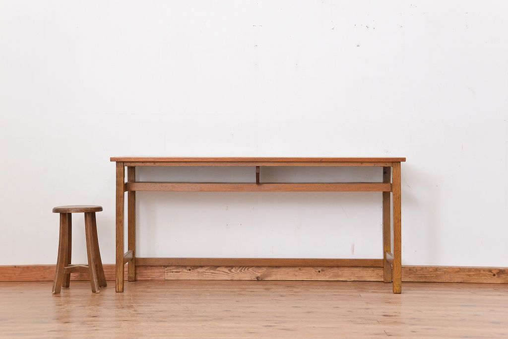 レトロ家具　★昭和レトロ　シンプルな横長作業台(テーブル、机)