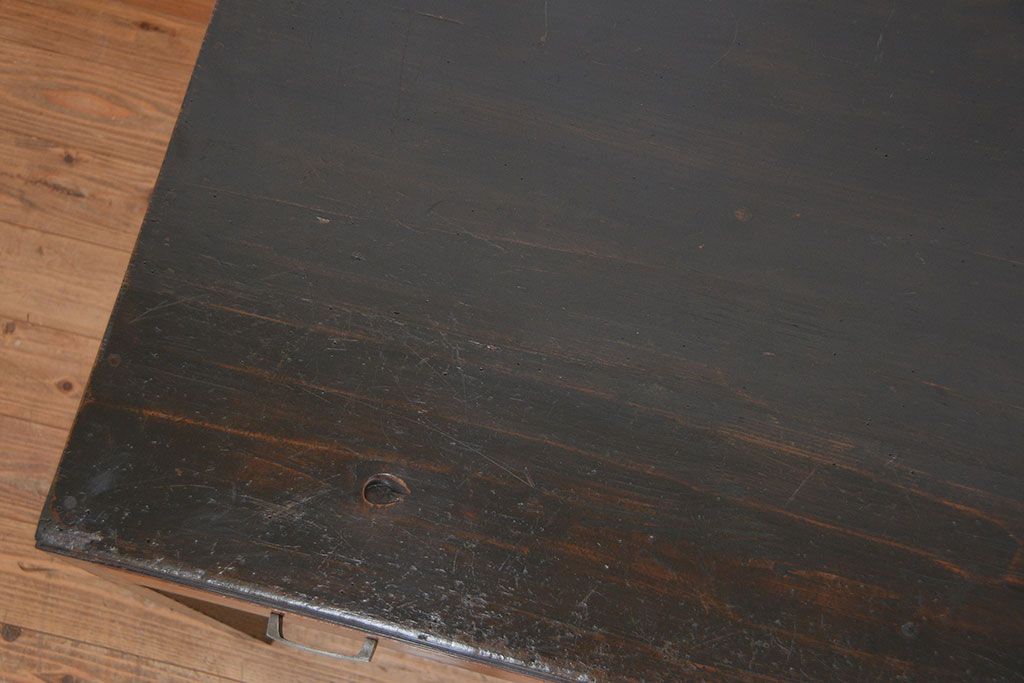 レトロ家具　昭和レトロ　レトロな使い込まれた片袖机(テーブル、作業台)