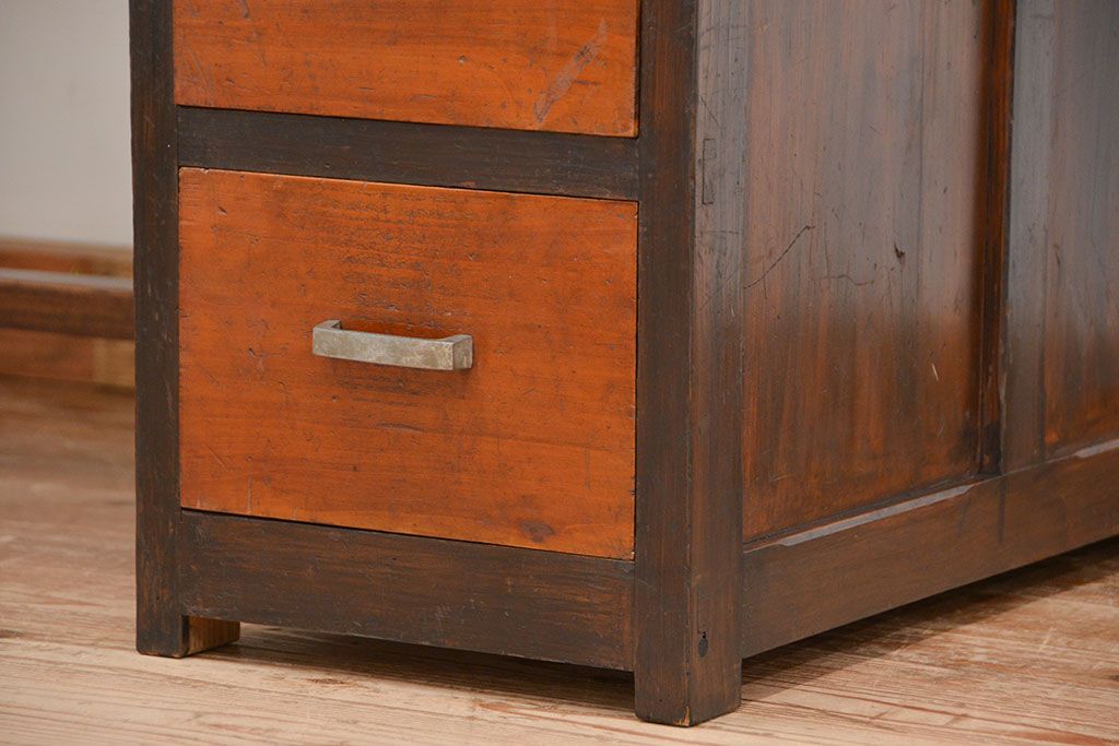 レトロ家具　昭和レトロ　レトロな使い込まれた片袖机(テーブル、作業台)