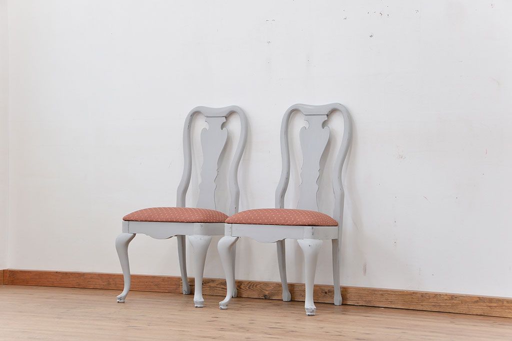 アンティーク家具　 アンティーク　シャビーなダイニングチェア2脚セット(1)(椅子・イス)