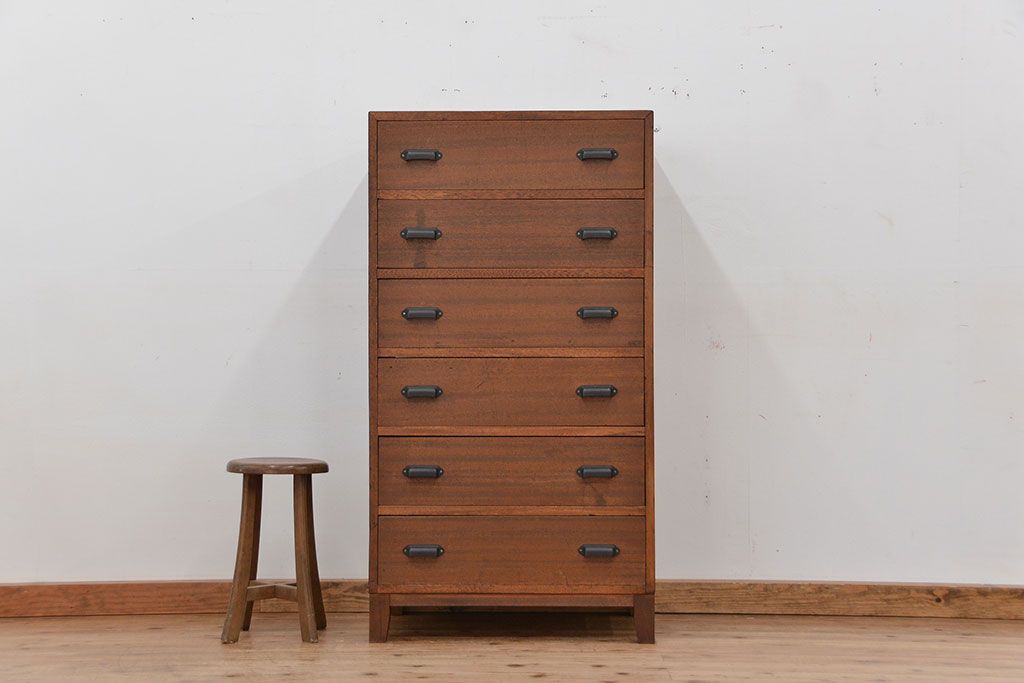 アンティーク家具　リメイク品　古材で制作した両面引き出し縦型チェスト(1)