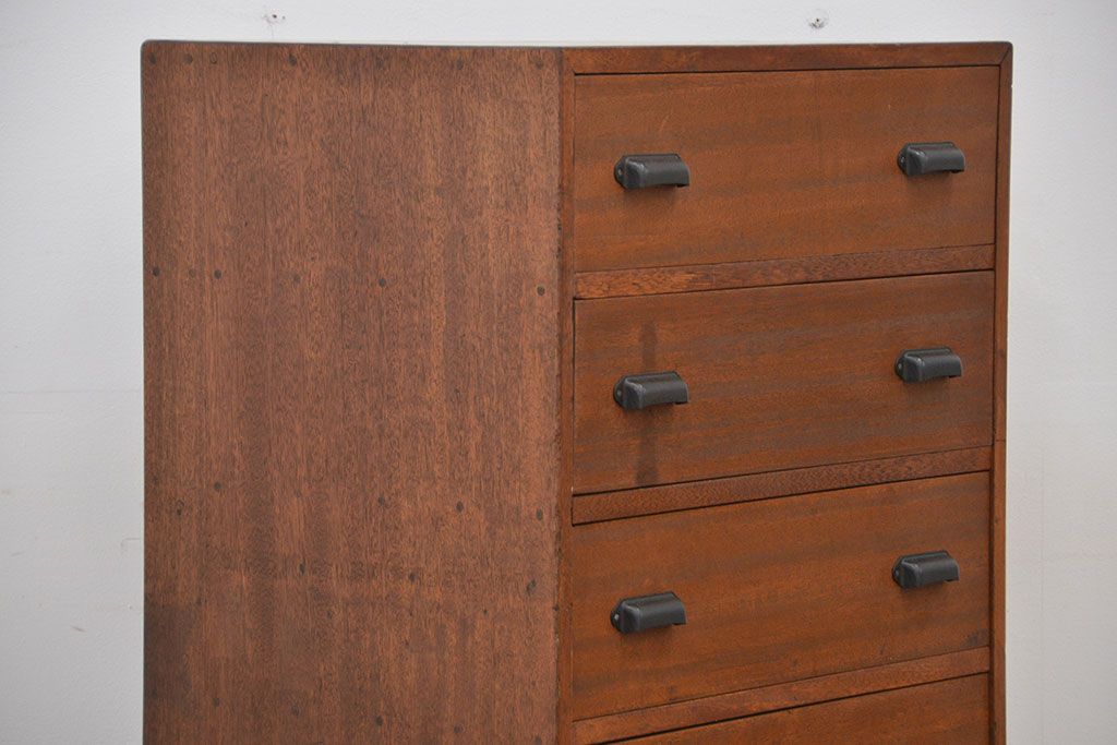 アンティーク家具　リメイク品　古材で制作した両面引き出し縦型チェスト(1)